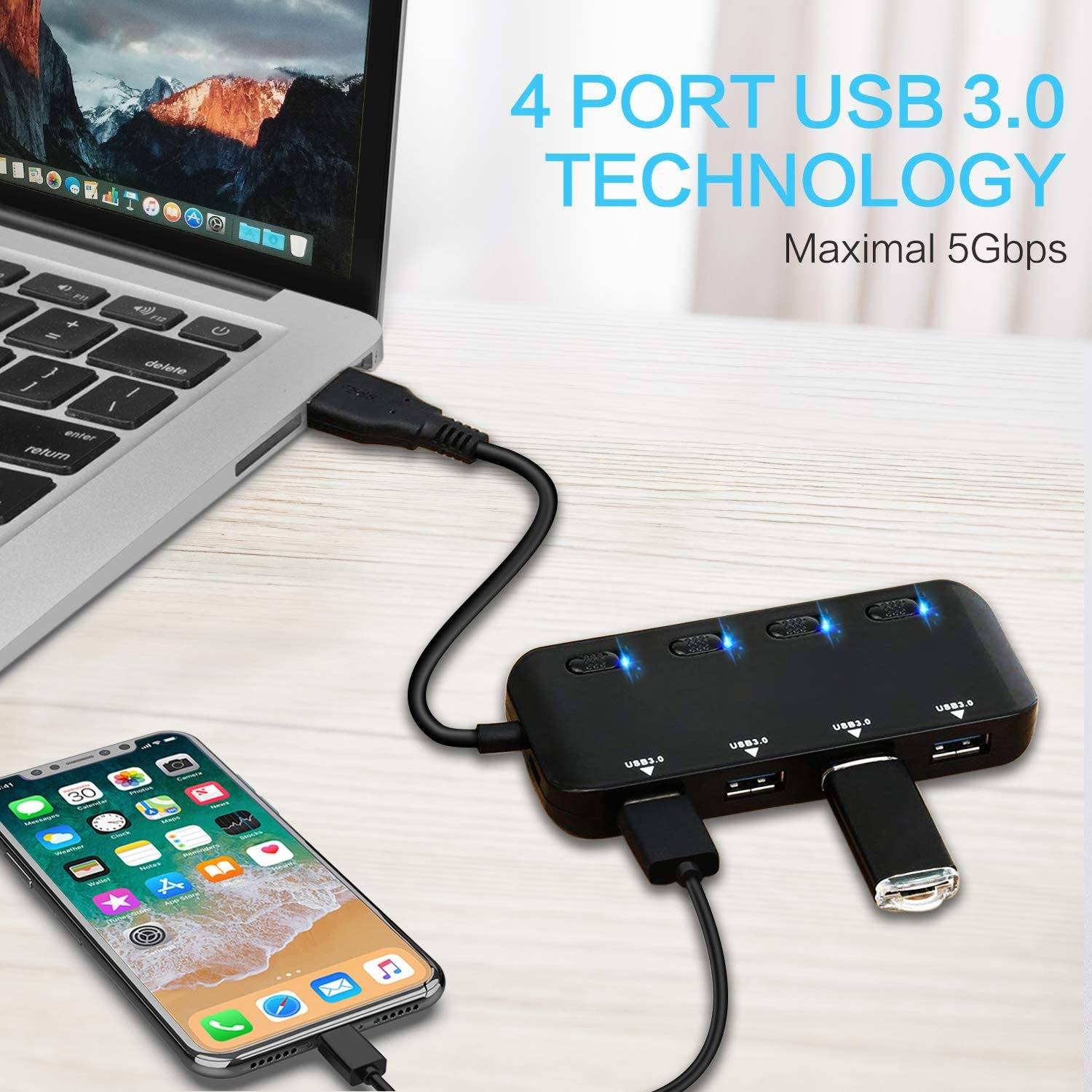 APANAGE 4-Port Powered USB 3.0 Hub Splitter USB Splitter - Tophatter Daily Deals