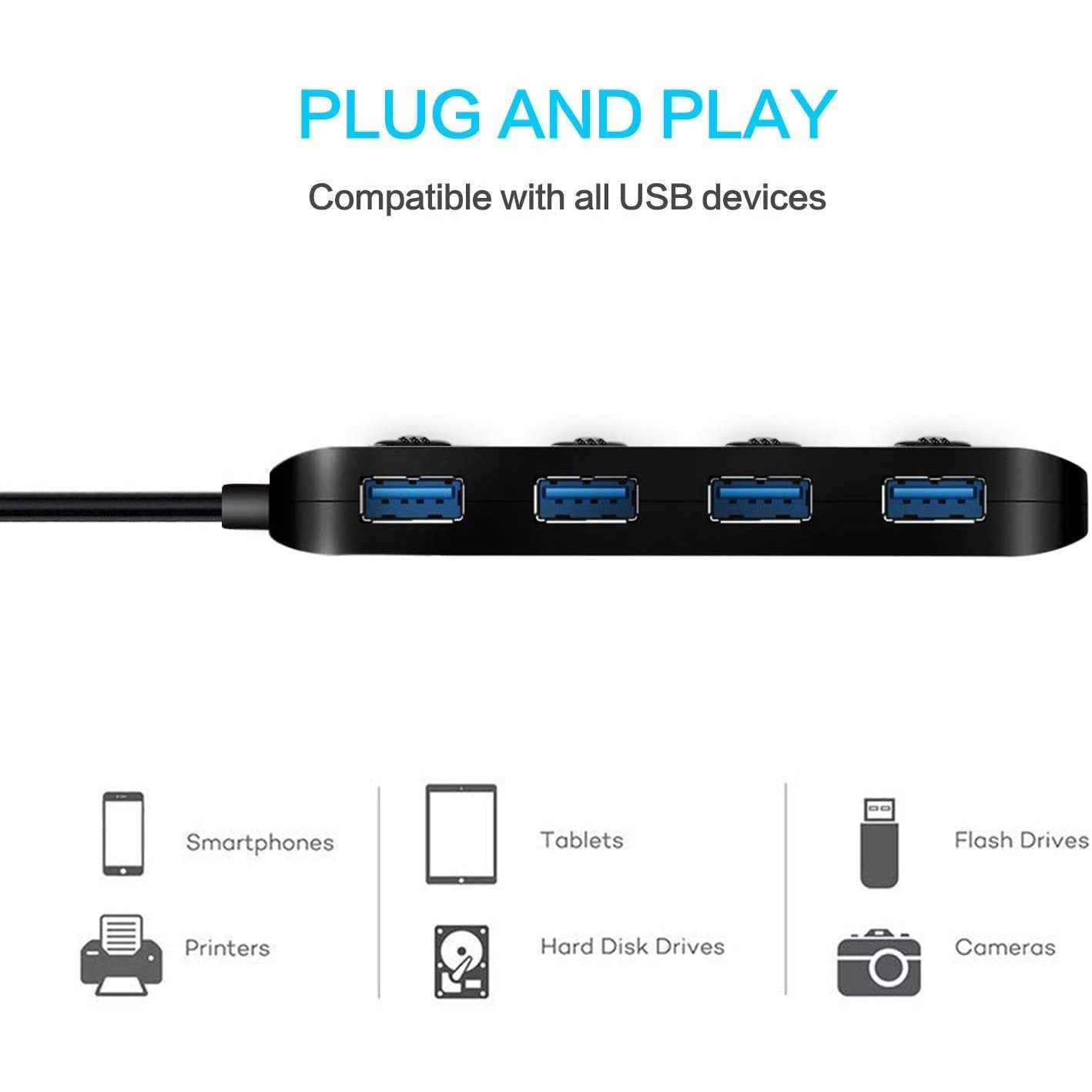 APANAGE 4-Port Powered USB 3.0 Hub Splitter USB Splitter - Tophatter Daily Deals