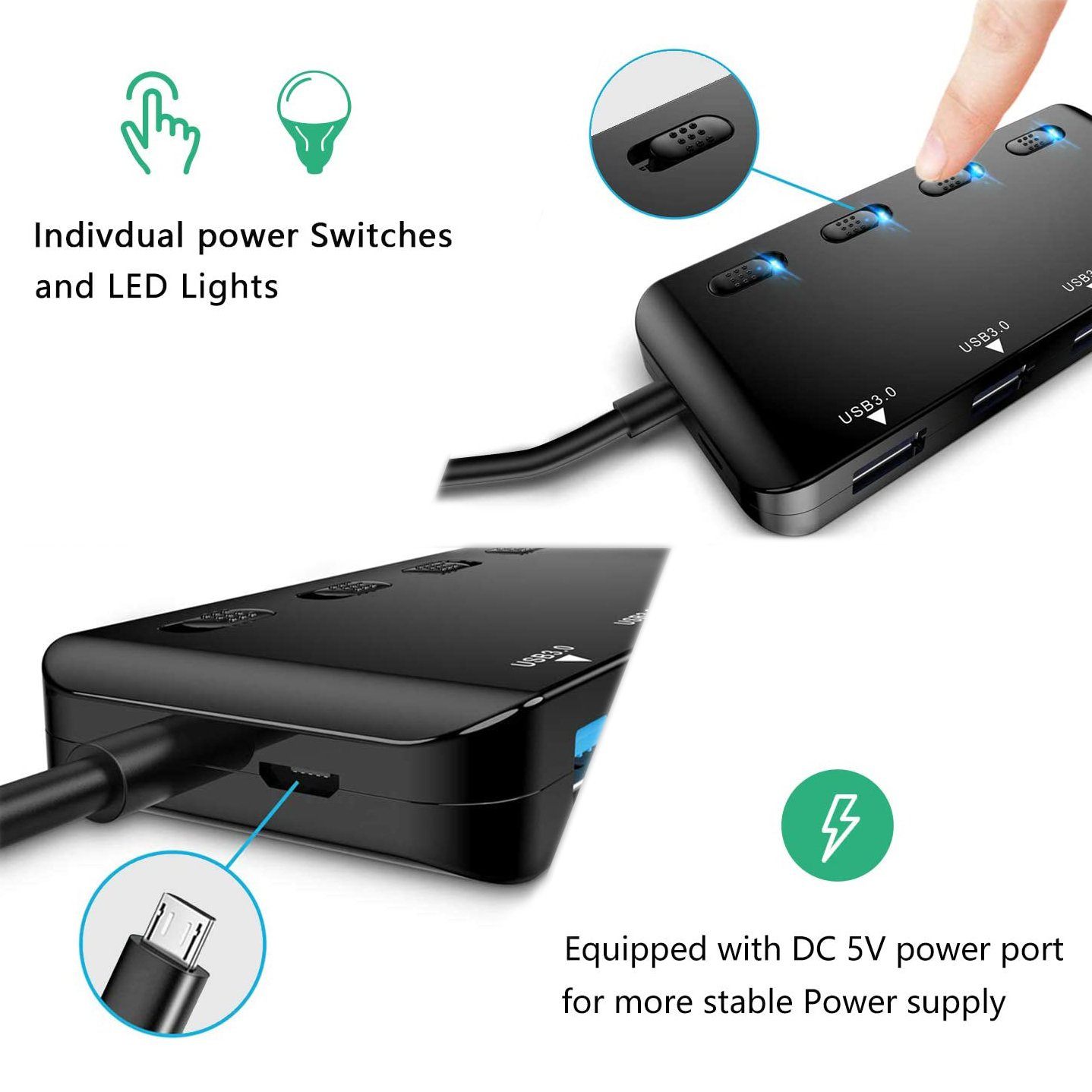 APANAGE 4-Port Powered USB 3.0 Hub Splitter USB Splitter - Tophatter Daily Deals