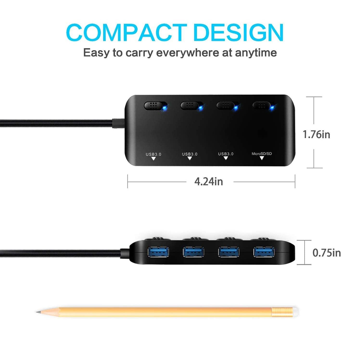 APANAGE 4-Port Powered USB 3.0 Hub Splitter USB Splitter - Tophatter Daily Deals