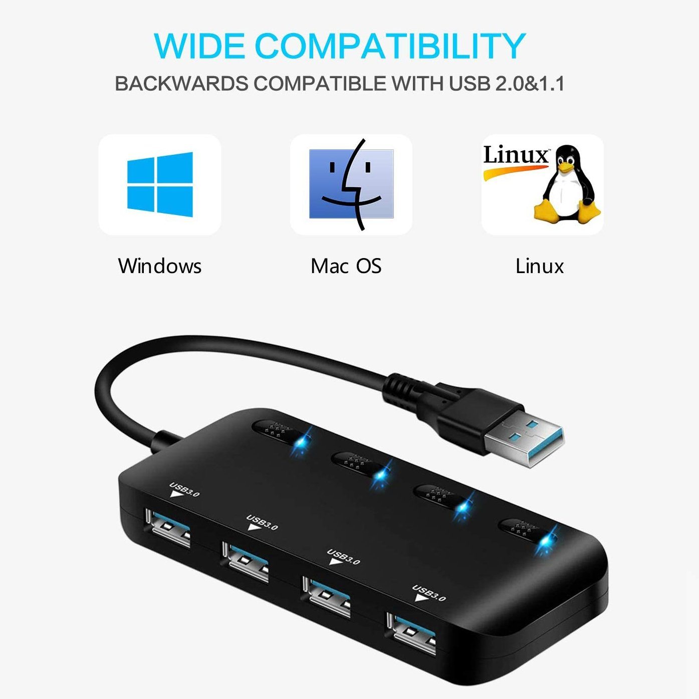 APANAGE 4-Port Powered USB 3.0 Hub Splitter USB Splitter - Tophatter Daily Deals