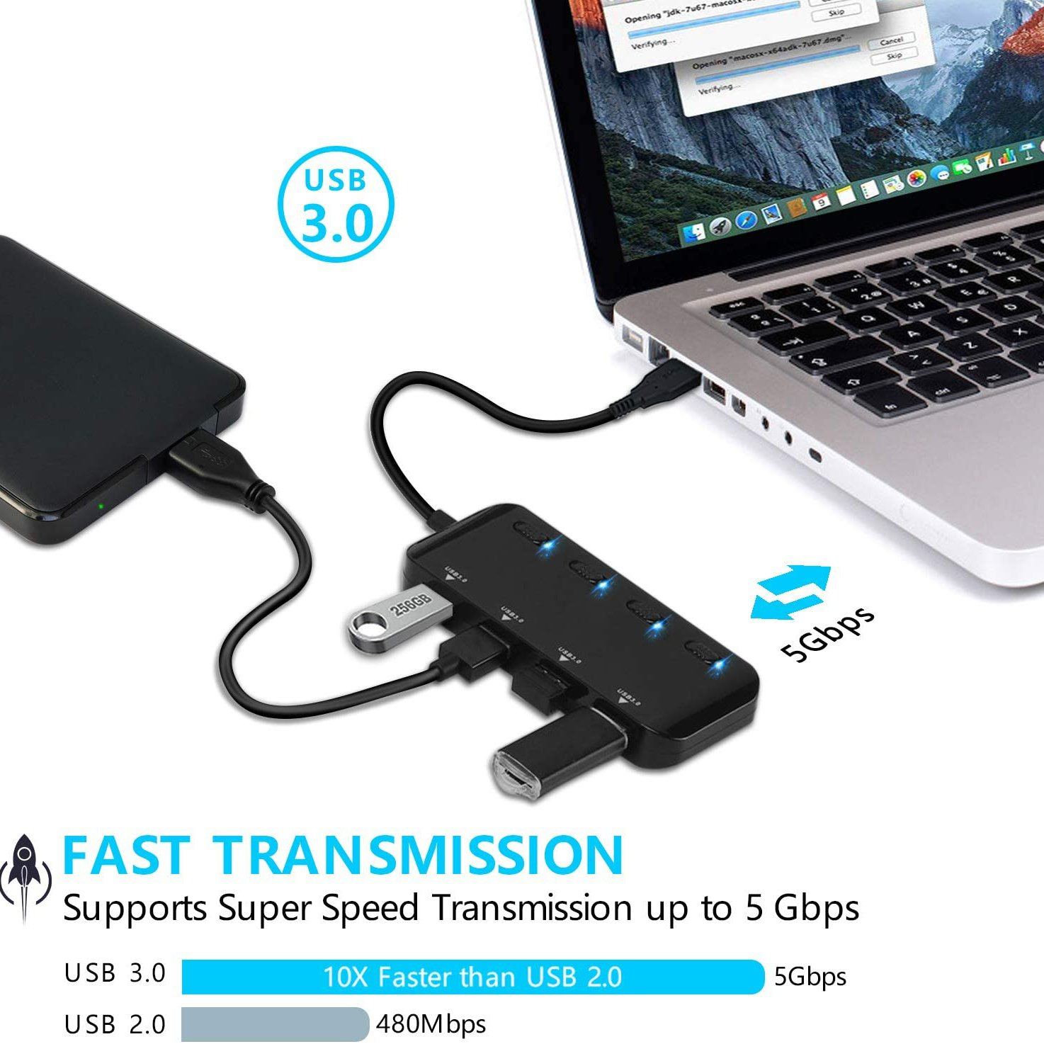 APANAGE 4-Port Powered USB 3.0 Hub Splitter USB Splitter - Tophatter Daily Deals