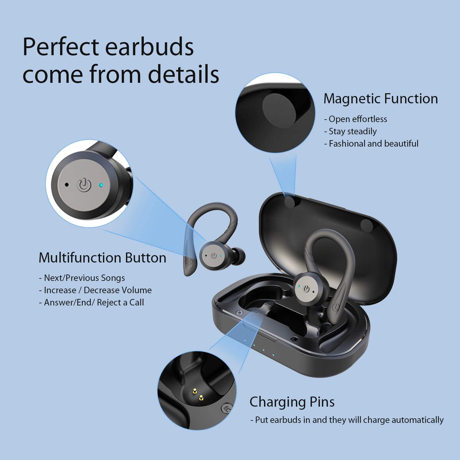 APEKX Bluetooth Headphones True Wireless Earbuds with Charging Case In-Ear Headphones - Tophatter Daily Deals