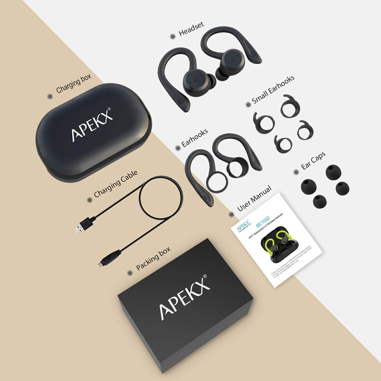 APEKX Bluetooth Headphones True Wireless Earbuds with Charging Case In-Ear Headphones - Tophatter Daily Deals
