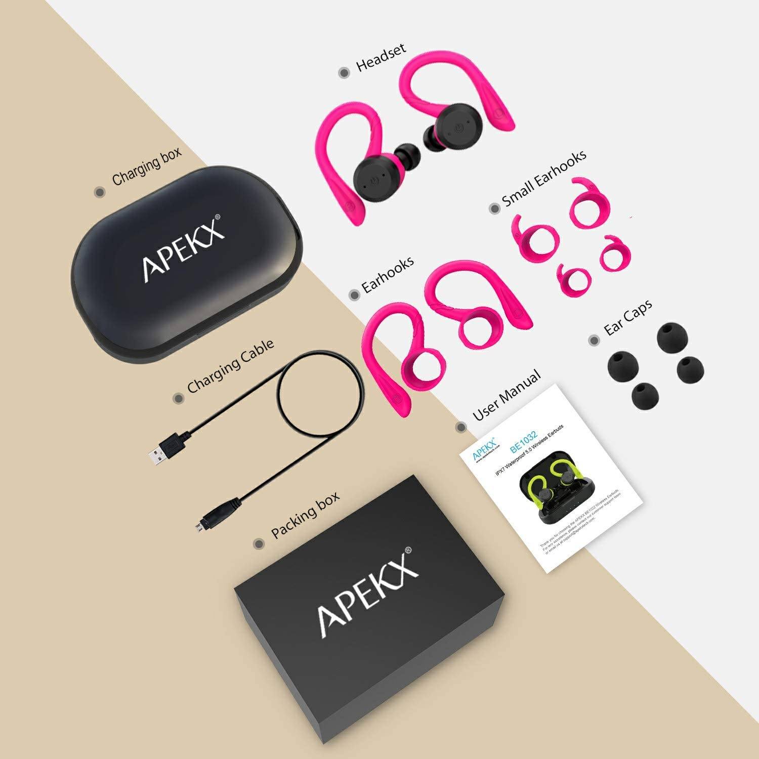 APEKX Bluetooth Headphones True Wireless Earbuds with Charging Case In-Ear Headphones - Tophatter Daily Deals