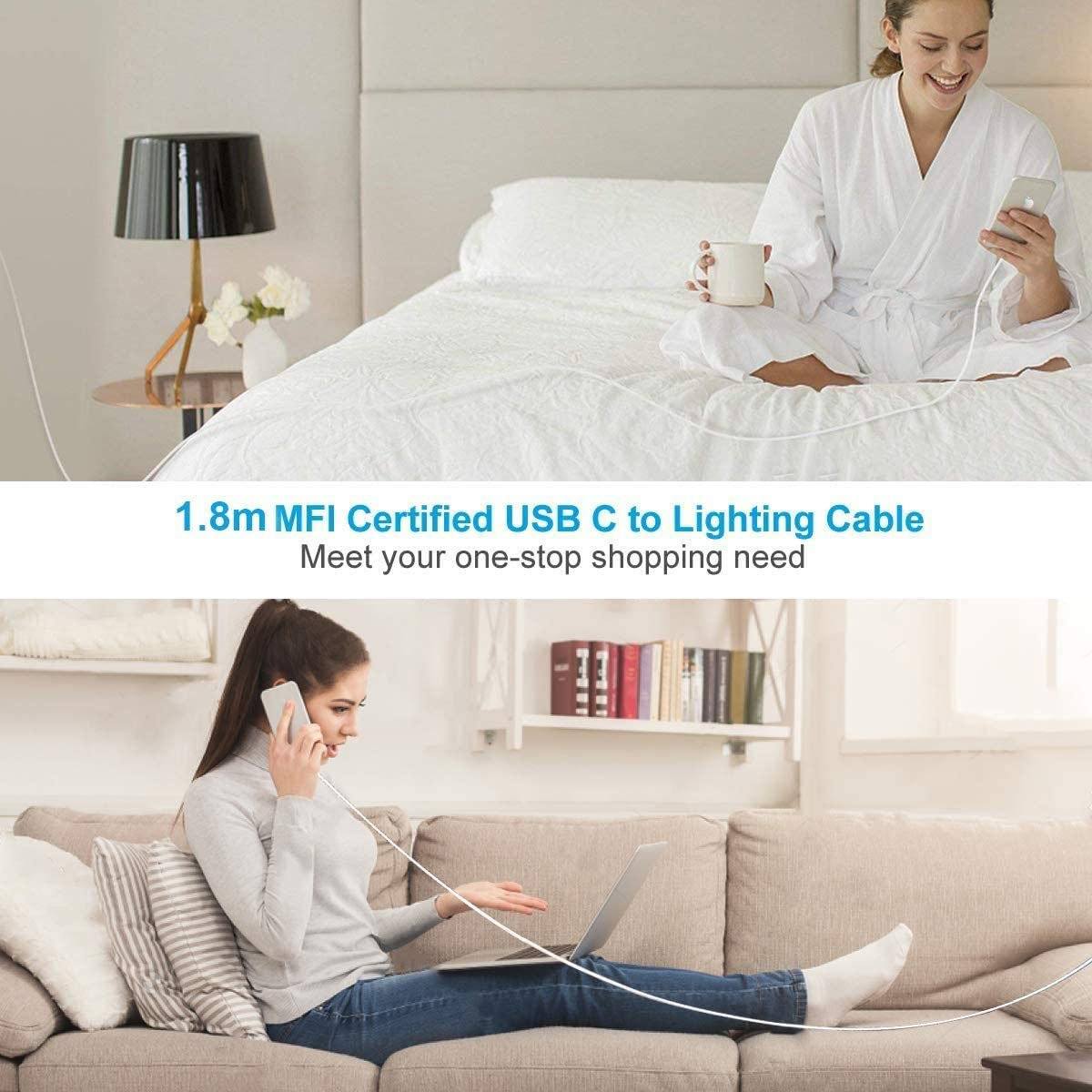 MFi Certified Veetone 20W PD Type C Power Wall Charger Travel Plug with 6FT USB C to Lightning Quick Charge Cable Charging Cable - Tophatter Daily Deals