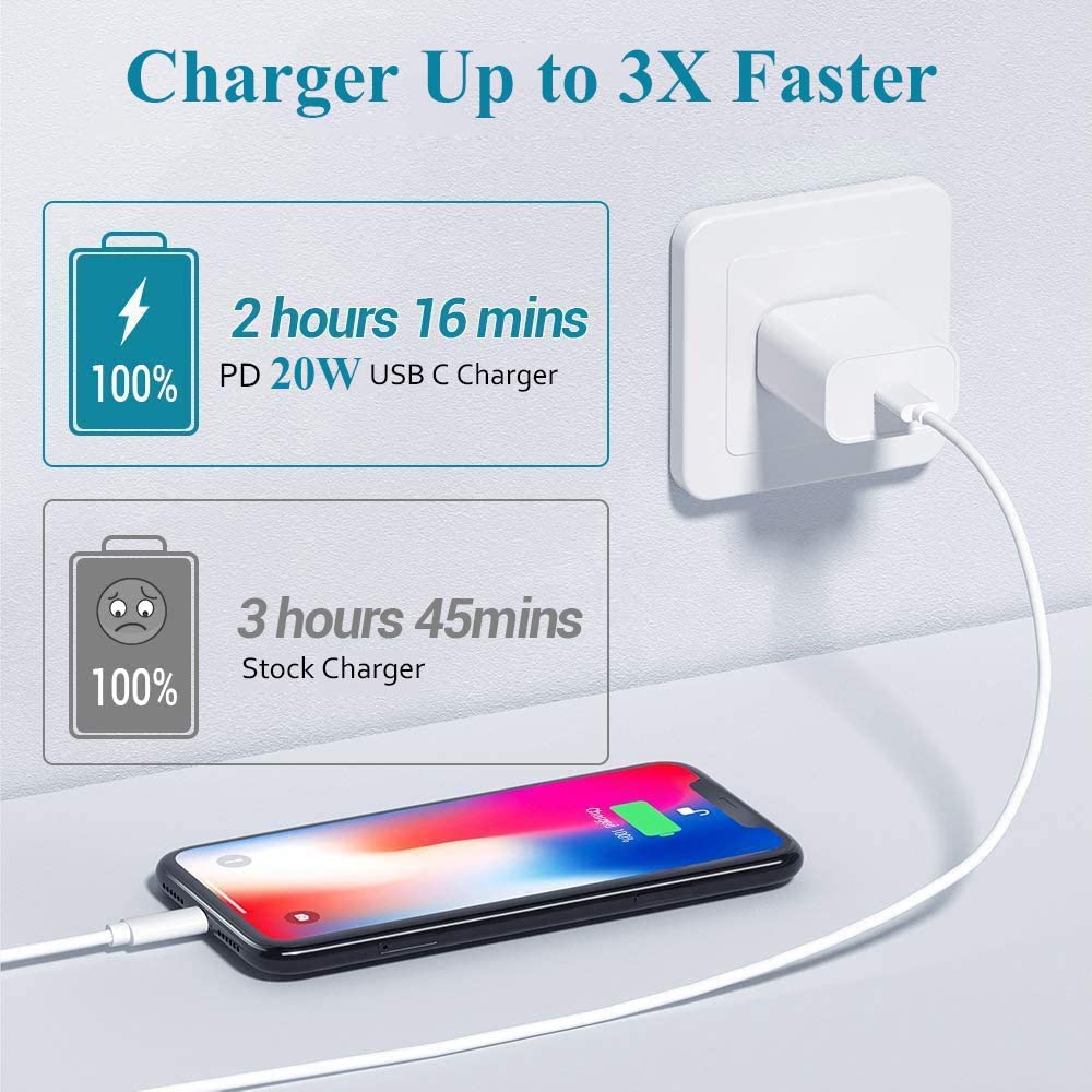 MFi Certified Veetone 20W PD Type C Power Wall Charger Travel Plug with 6FT USB C to Lightning Quick Charge Cable Charging Cable - Tophatter Daily Deals