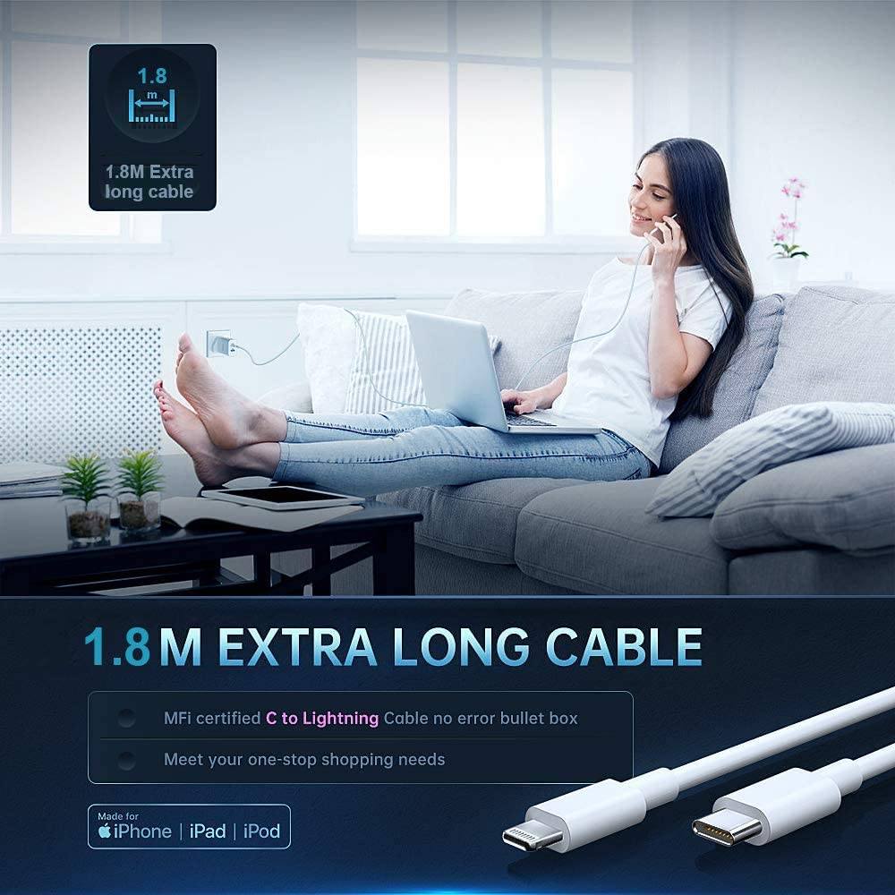 MFi Certified Veetone 20W PD Type C Power Wall Charger Travel Plug with 6FT USB C to Lightning Quick Charge Cable Charging Cable - Tophatter Daily Deals