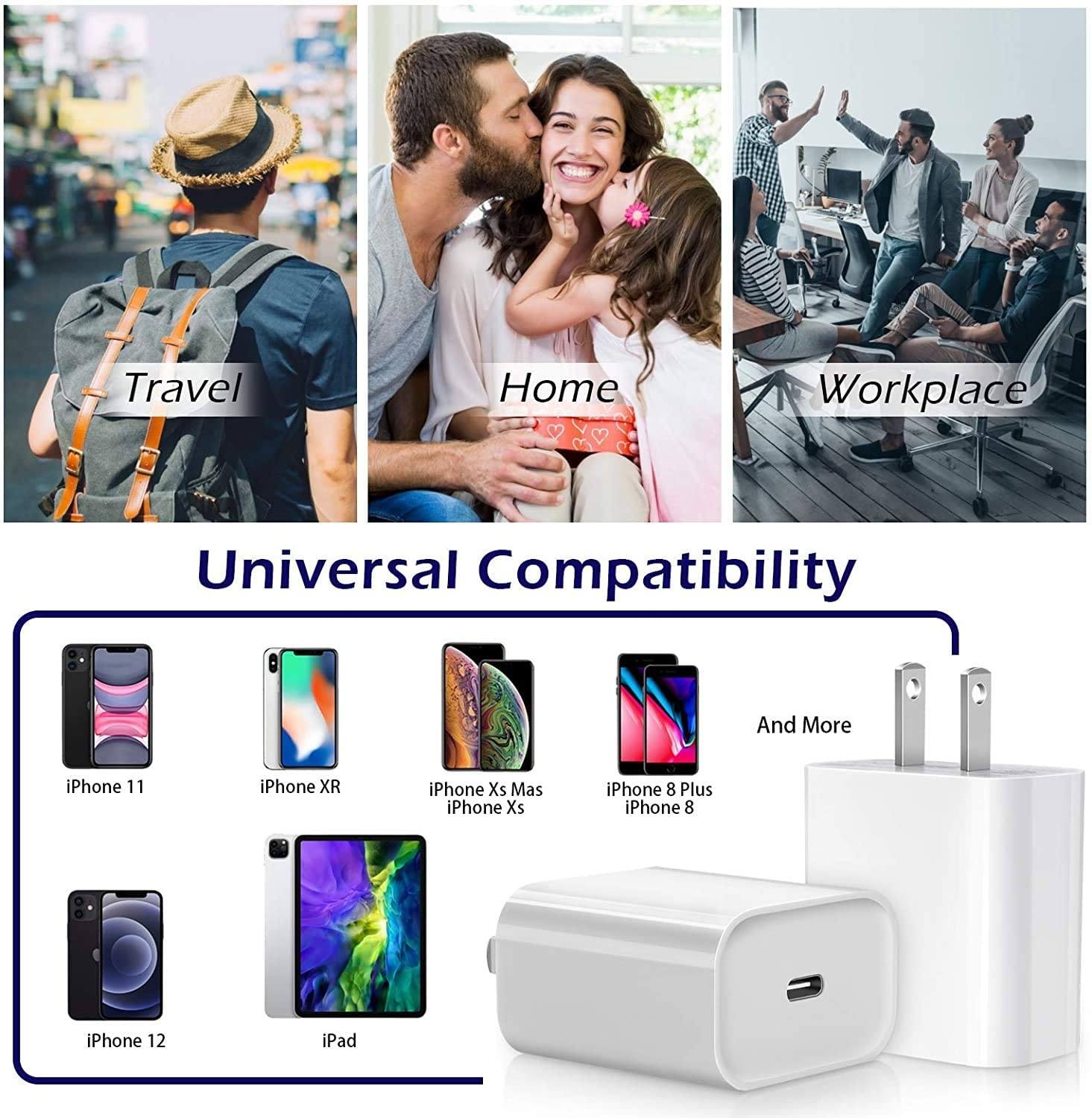 MFi Certified Veetone 20W PD Type C Power Wall Charger Travel Plug with 6FT USB C to Lightning Quick Charge Cable Charging Cable - Tophatter Daily Deals