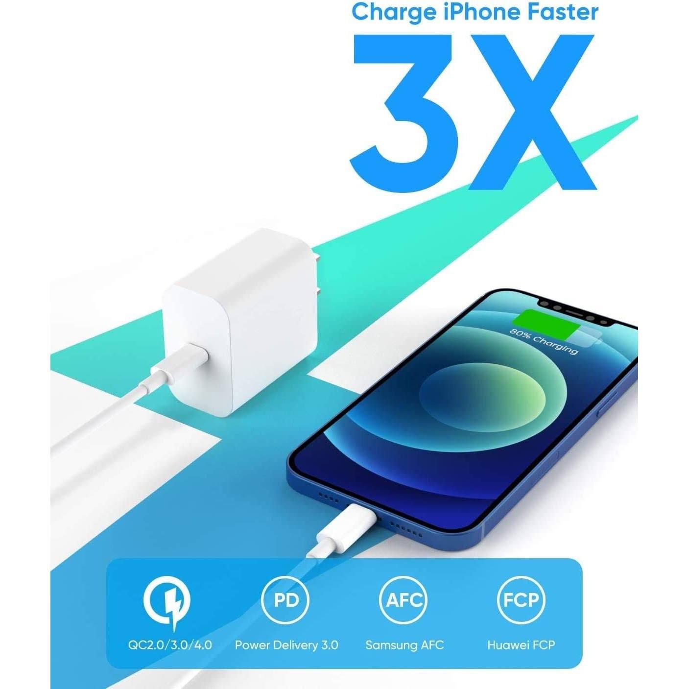 MFi Certified Veetone 20W PD Type C Power Wall Charger Travel Plug with 6FT USB C to Lightning Quick Charge Cable Charging Cable - Tophatter Daily Deals