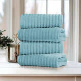 Bibb Home 4 Pack Ribbed Egyptian Cotton Bath Towel Set Aqua Bath Towel - Tophatter Daily Deals