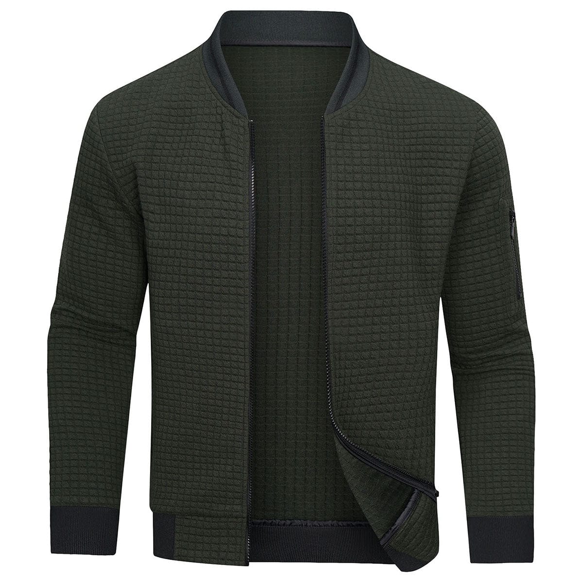 Warm Men’s Zip Pullover - Bomber Style, Knit, For Winter Green - Tophatter Daily Deals