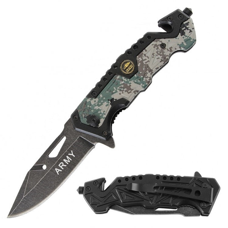 Rescue Spring Assist Army Folding Knife - Digital Camo Collectible Weapons - Tophatter Daily Deals