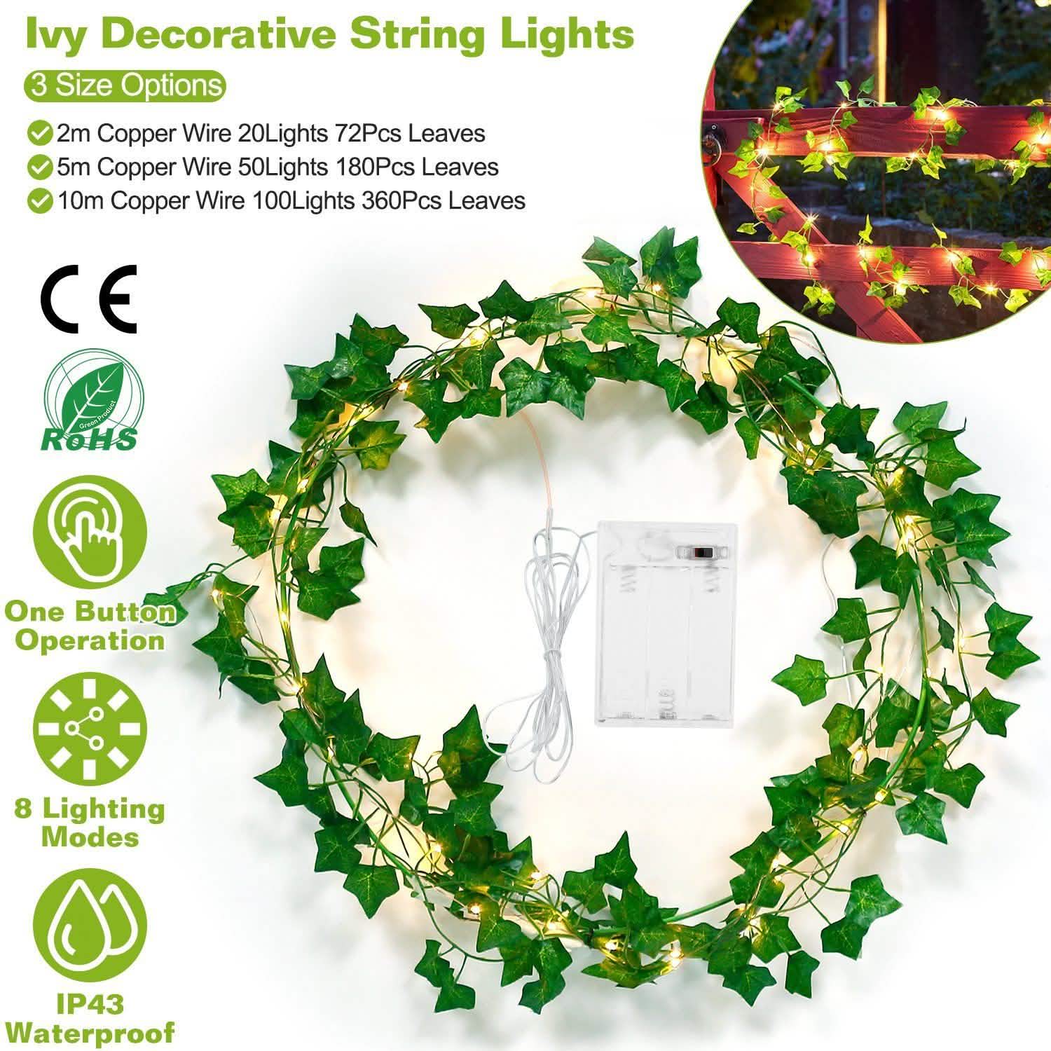 Artificial Ivy Leaves String Lights Outdoor Lighting - Tophatter Daily Deals
