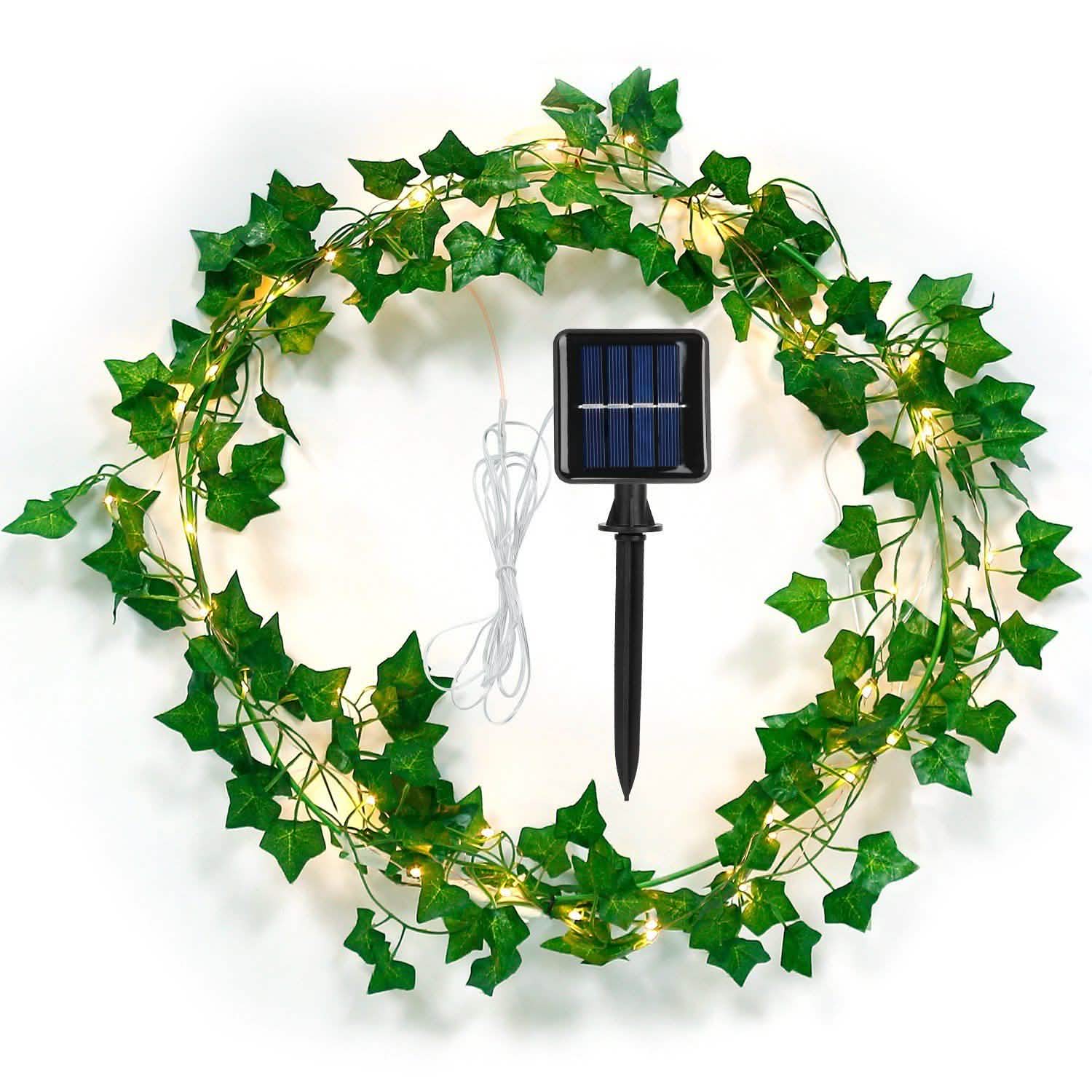 Artificial Ivy Leaves String Lights Solar Powered Outdoor Lighting - Tophatter Daily Deals