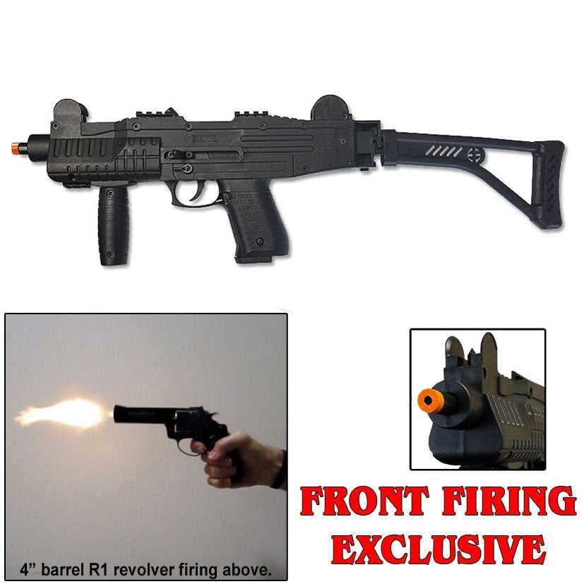 EKOL ASI UZI Black - Full Auto Front Firing 9mm Blank Machine Gun with Folding Stock - Tophatter's Weapons'N'Deals Blank Firing Replica Guns - Tophatter Daily Deals