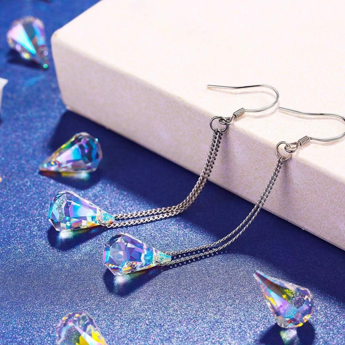 Aurora Borealis Crystal Drop Earrings Made with Swarovski Elements Earrings - Tophatter Daily Deals
