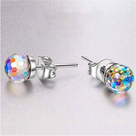 Aurora Borealis Swarovski Crystal Faceted Ball Stud Earrings Earrings - Tophatter Daily Deals