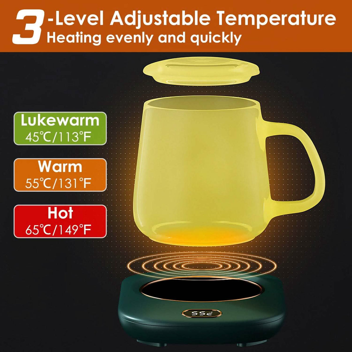 Auto Shut Off USB Coffee Mug Heating Plate with 3 Temperature Setting Coffee Makers & Accessories - Tophatter Daily Deals