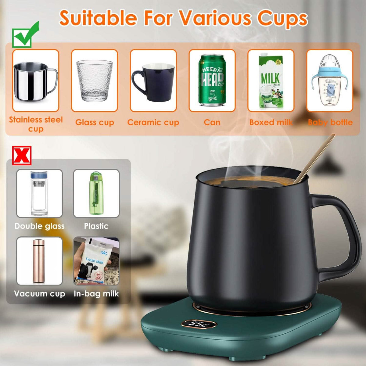 Auto Shut Off USB Coffee Mug Heating Plate with 3 Temperature Setting Coffee Makers & Accessories - Tophatter Daily Deals
