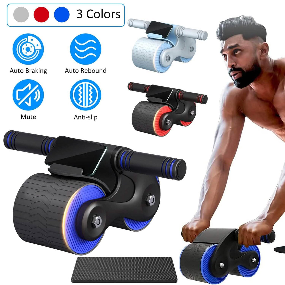 Automatic Rebound Anti-Slip AB Roller Wheel with Knee Pad Holder Fitness & Exercise - Tophatter Daily Deals