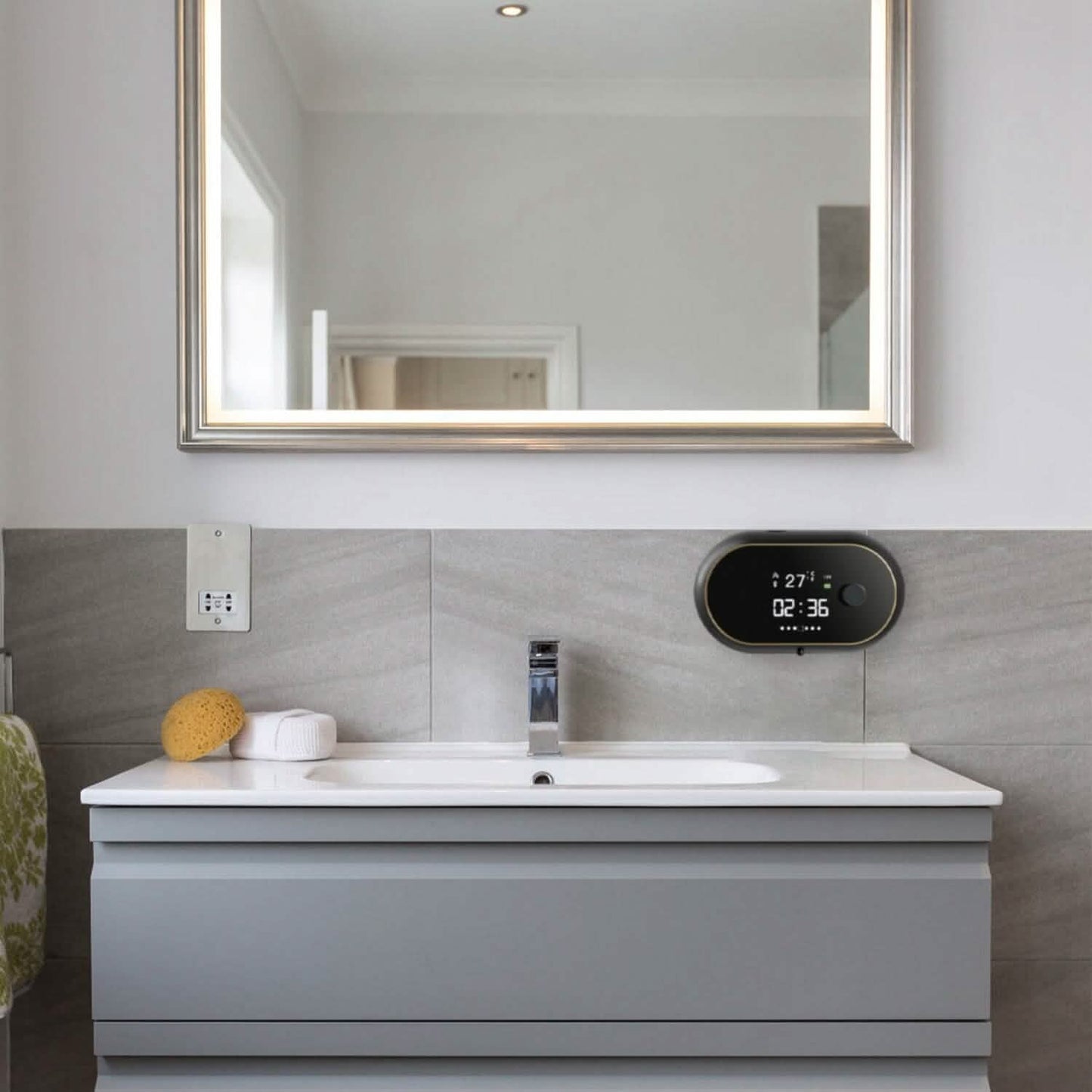 Automatic Soap Dispenser Wall Mounted Hand Free with Clock Temperature Bath - Tophatter Daily Deals