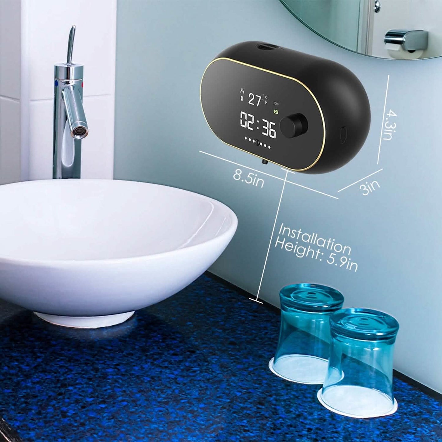 Automatic Soap Dispenser Wall Mounted Hand Free with Clock Temperature Bath - Tophatter Daily Deals