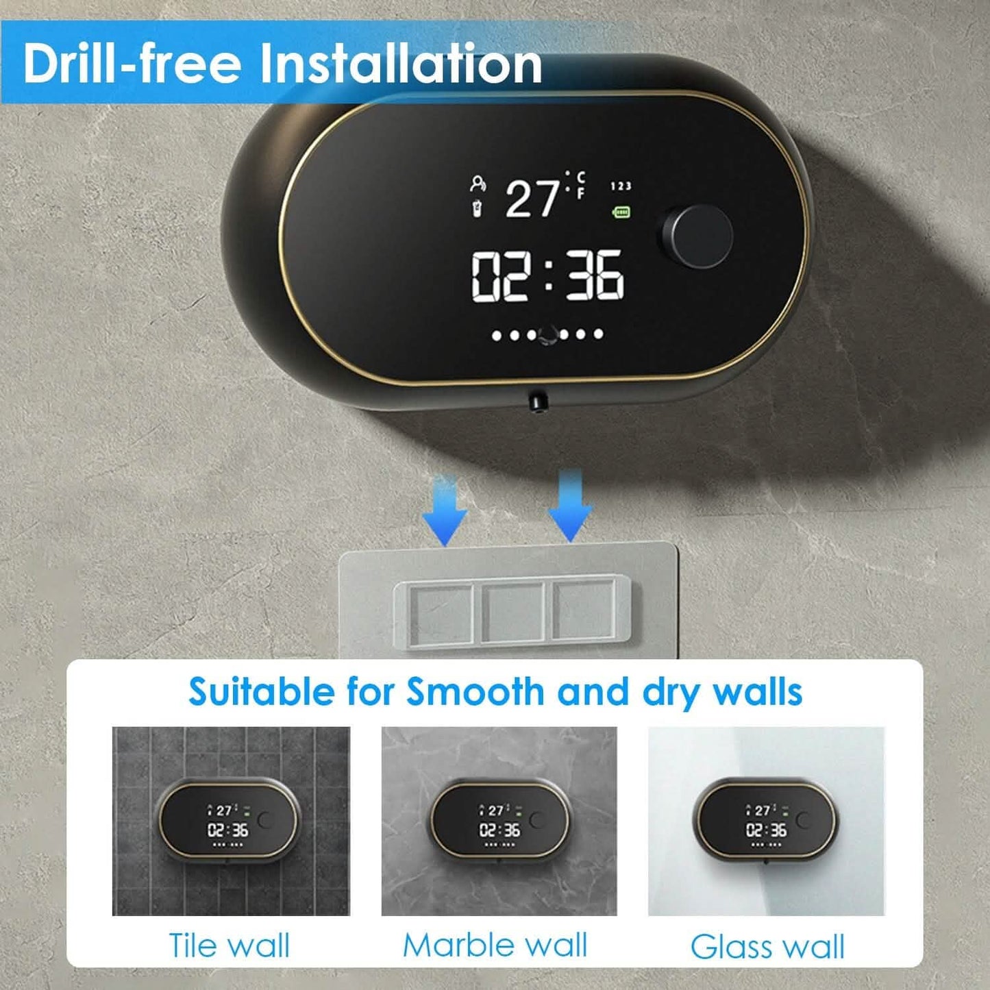 Automatic Soap Dispenser Wall Mounted Hand Free with Clock Temperature Bath - Tophatter Daily Deals
