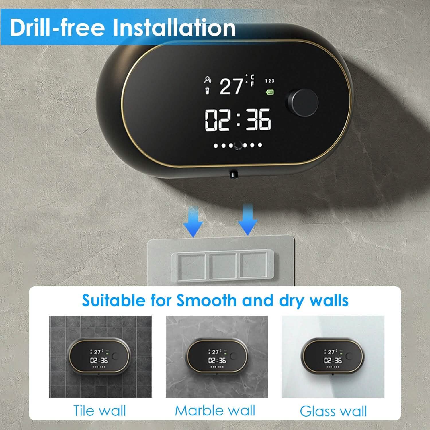 Automatic Soap Dispenser Wall Mounted Hand Free with Clock Temperature Bath - Tophatter Daily Deals