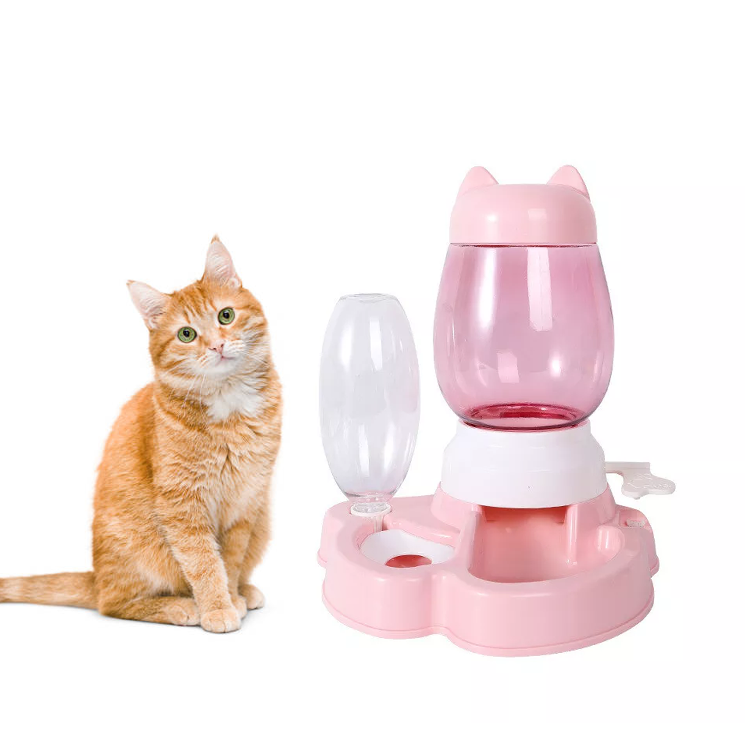 Automatic Pet Food Dispenser – Pet Food Drink Dispenser Dog Cat Large Feeder Water Bowl Dish Pink pet - Tophatter Daily Deals