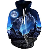 Autumn and Winter 3D Printed Wolf Sweatshirt Hoodie Blue Men's Tops - Tophatter Daily Deals