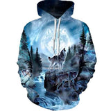 Autumn and Winter 3D Printed Wolf Sweatshirt Hoodie Silver Men's Tops - Tophatter Daily Deals