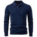 Autumn Winter Thermal Comfort Mens Polo Shirt Navy Blue Men's Clothing - Tophatter Daily Deals
