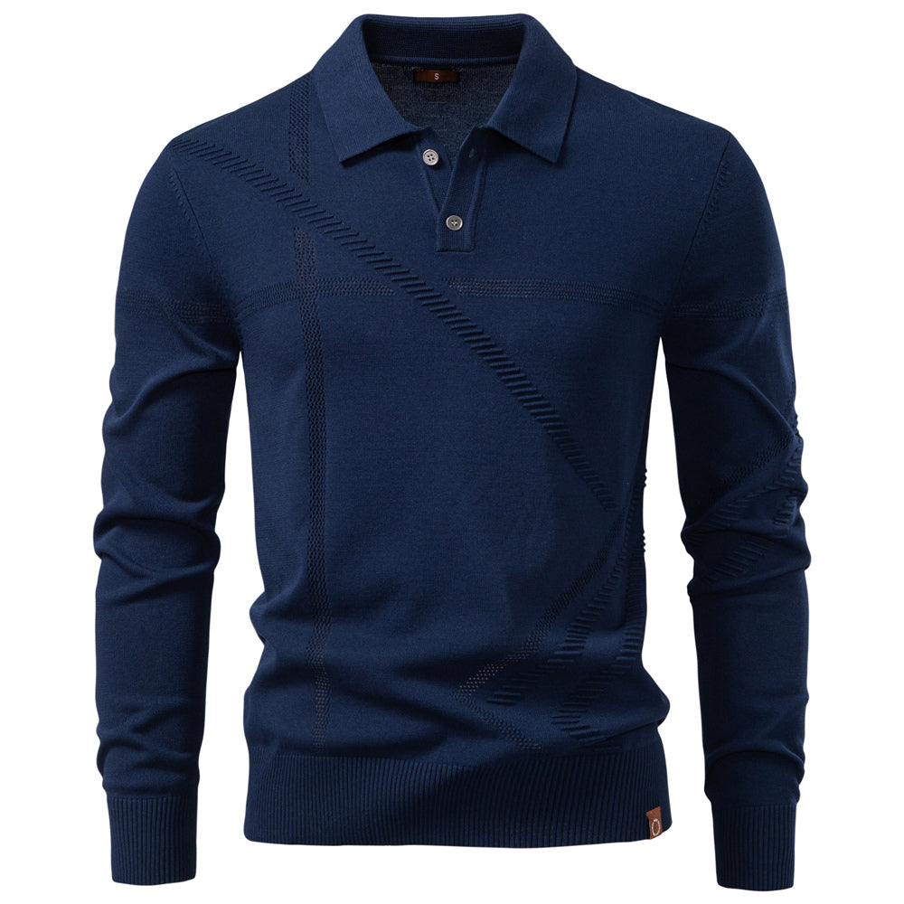 Autumn Winter Thermal Comfort Mens Polo Shirt Navy Blue Men's Clothing - Tophatter Daily Deals