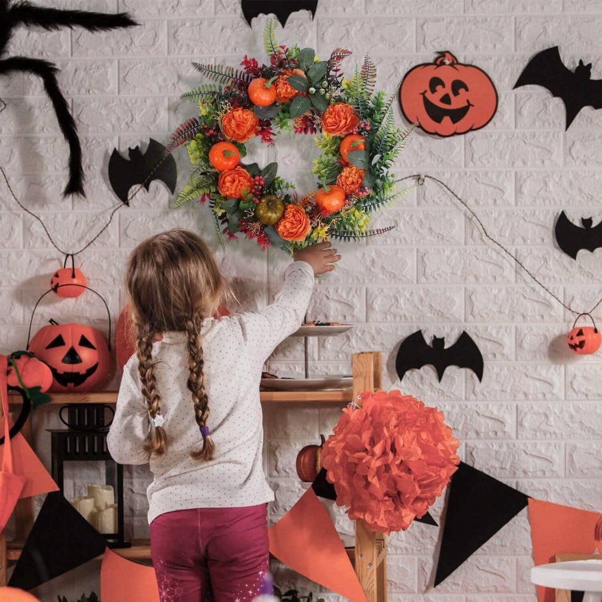 Autumn Wreath with Pumpkin Mixed Leaves Berries Flower Fall Seasonal Decor - Tophatter Daily Deals