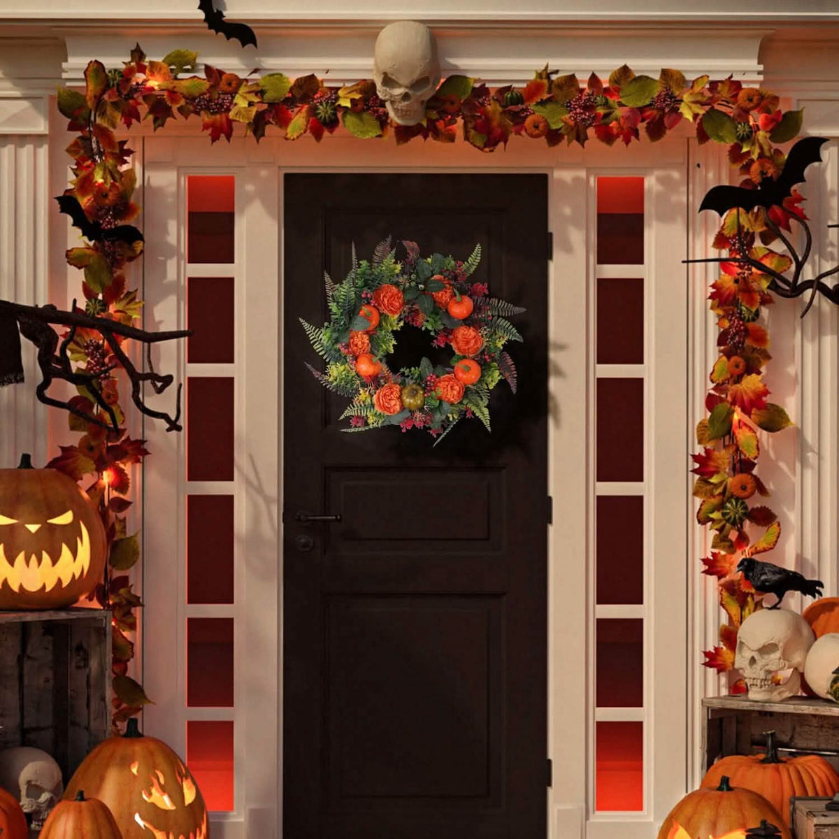 Autumn Wreath with Pumpkin Mixed Leaves Berries Flower Fall Seasonal Decor - Tophatter Daily Deals