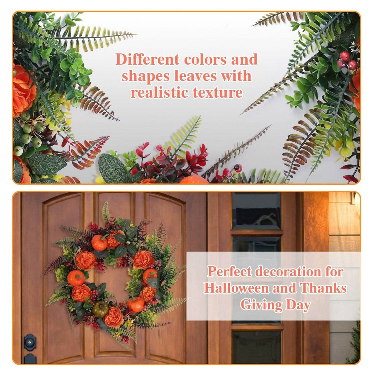 Autumn Wreath with Pumpkin Mixed Leaves Berries Flower Fall Seasonal Decor - Tophatter Daily Deals