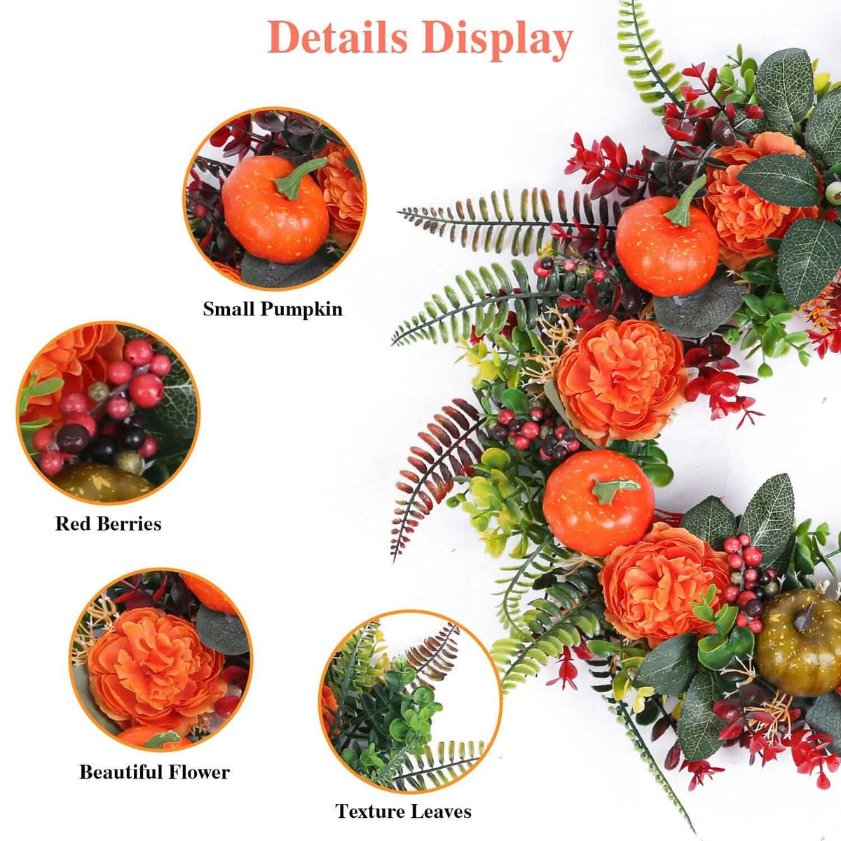 Autumn Wreath with Pumpkin Mixed Leaves Berries Flower Fall Seasonal Decor - Tophatter Daily Deals