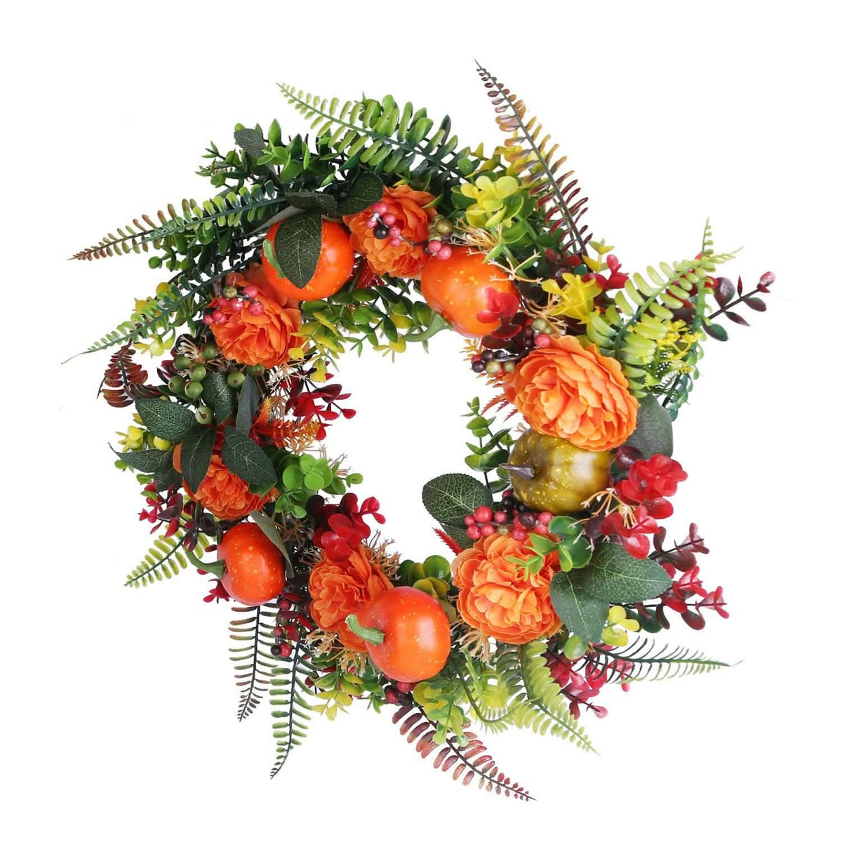 Autumn Wreath with Pumpkin Mixed Leaves Berries Flower Fall Seasonal Decor - Tophatter Daily Deals
