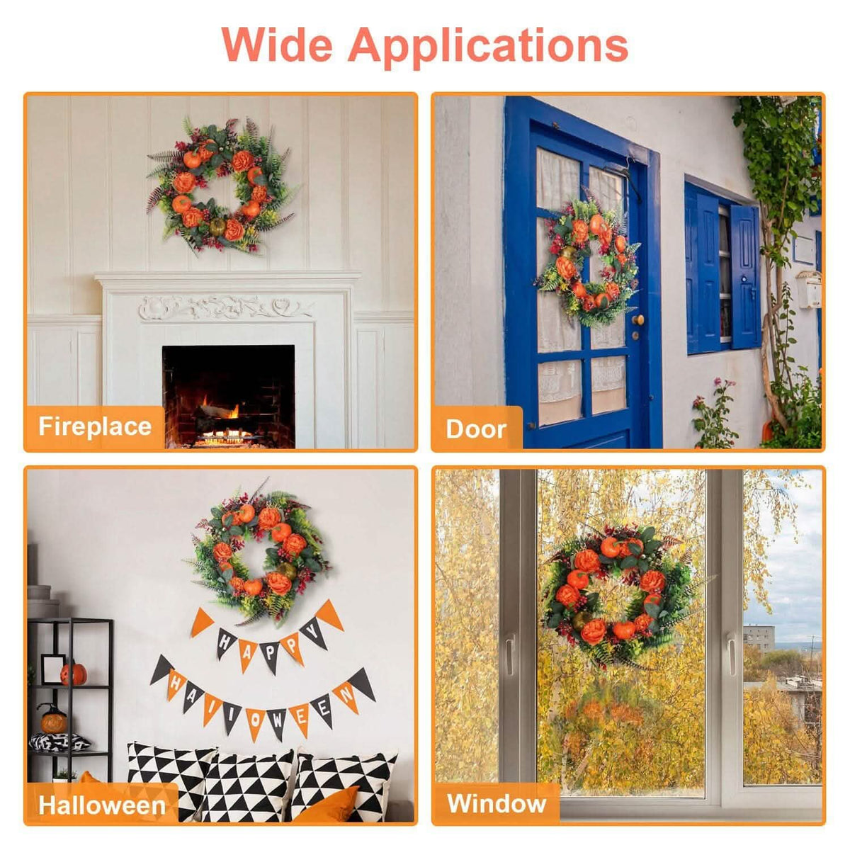Autumn Wreath with Pumpkin Mixed Leaves Berries Flower Fall Seasonal Decor - Tophatter Daily Deals