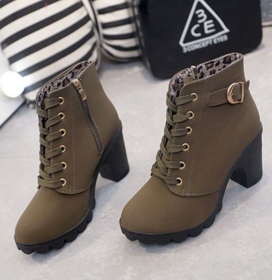 Supportive Women's Ankle Boots - Lace-Up, Suede, Autumn Army Green - Tophatter Daily Deals