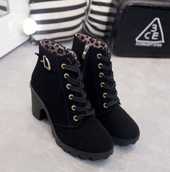 Supportive Women's Ankle Boots - Lace-Up, Suede, Autumn Black - Tophatter Daily Deals