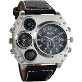 Avaner Mens Big Face Dual Time Zone Leather Strap Sport Watch Black Watches - Tophatter Daily Deals