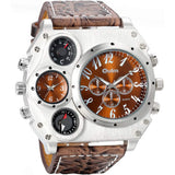 Avaner Mens Big Face Dual Time Zone Leather Strap Sport Watch Brown Watches - Tophatter Daily Deals