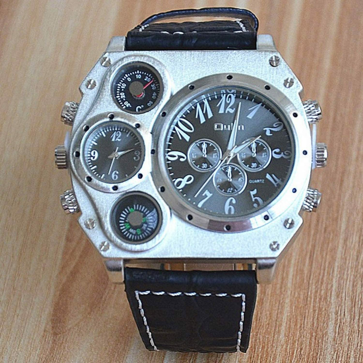 Avaner Mens Big Face Dual Time Zone Leather Strap Sport Watch Watches - Tophatter Daily Deals