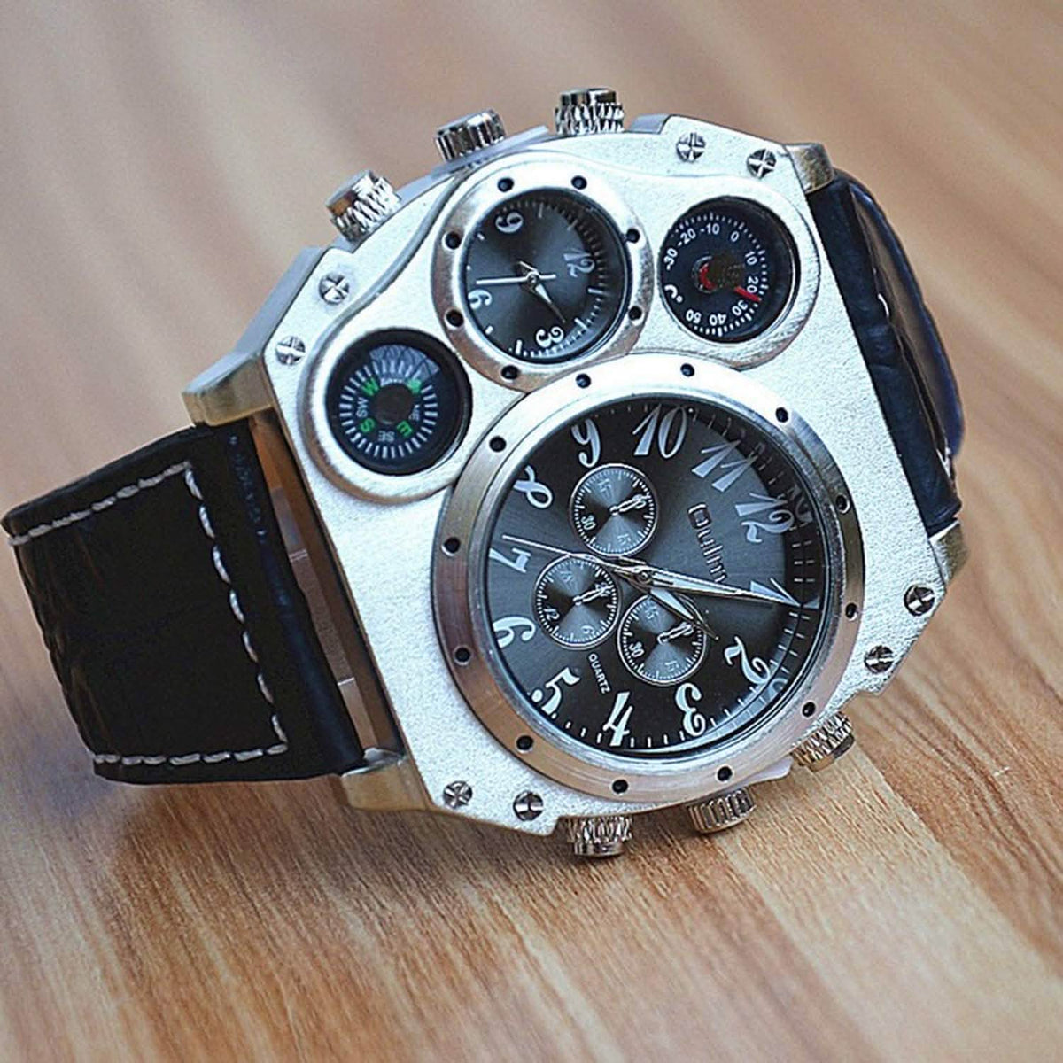 Avaner Mens Big Face Dual Time Zone Leather Strap Sport Watch Watches - Tophatter Daily Deals