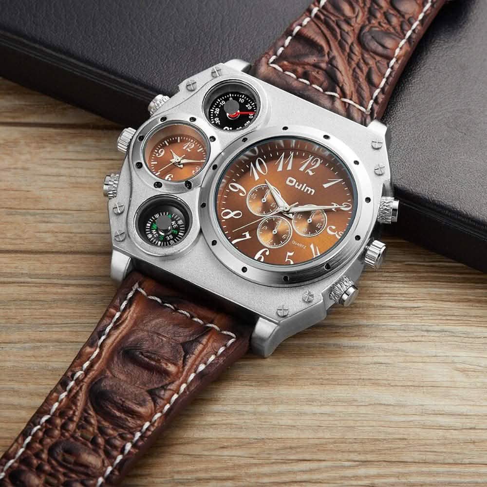Avaner Mens Big Face Dual Time Zone Leather Strap Sport Watch Watches - Tophatter Daily Deals
