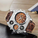 Avaner Mens Big Face Dual Time Zone Leather Strap Sport Watch Watches - Tophatter Daily Deals