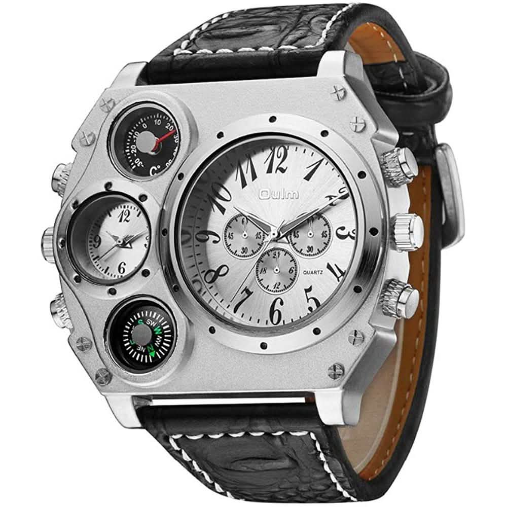 Avaner Mens Big Face Dual Time Zone Leather Strap Sport Watch Watches - Tophatter Daily Deals