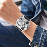 Avaner Mens Big Face Dual Time Zone Leather Strap Sport Watch Watches - Tophatter Daily Deals